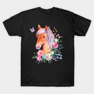 Horse Watercolor Floral T-Shirt
